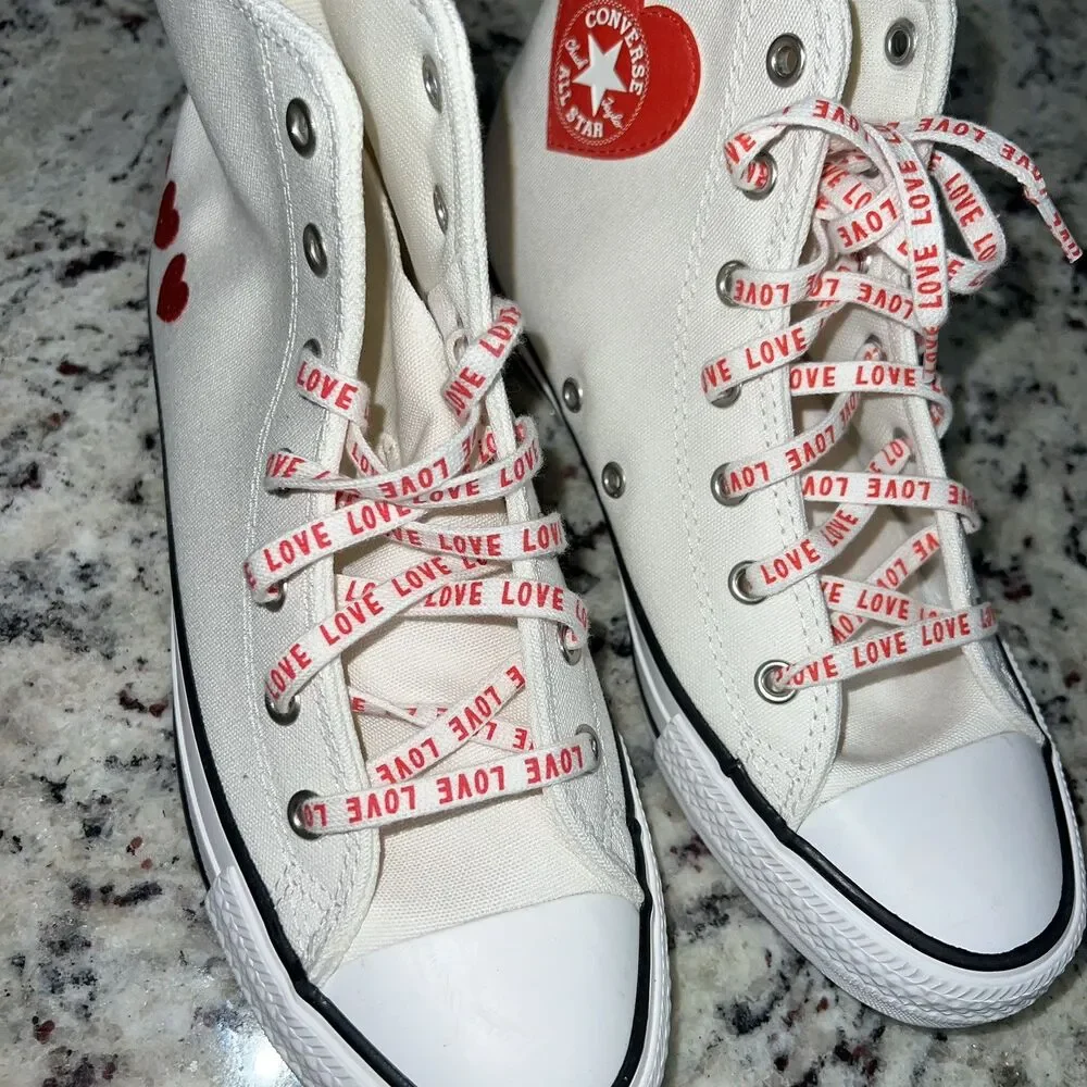 YOUTH Size 5.5 Converse Chuck Taylor All🌟Star High GS Embroidered Hearts, white